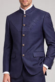 Trajes de baile de graduación de dos piezas azul marino con cuello alto y pecho alto