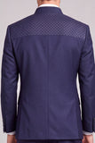 Trajes de baile de graduación de dos piezas azul marino con cuello alto y pecho alto