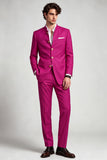 Traje de baile de fin de curso de dos piezas de hombre con cuello fucsia de un solo pecho