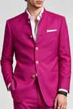 Traje de baile de fin de curso de dos piezas de hombre con cuello fucsia de un solo pecho