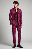 Traje de baile de fin de curso de dos piezas fucsia con solapa muescada