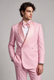 Blazer de graduación masculino de baile de graduación con chale rosa y cruzado