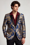 Blazer de graduación masculino de solapa con chal, azul marino de un solo botón