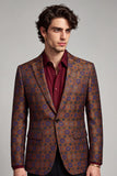 Blazer de graduación de hombre de solapa con muescas de un solo botón de color rojo marrón