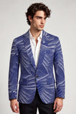 Americana de graduación de hombre de un solo botón con solapa con solapa con muescas, gris azul