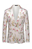 Americana de graduación de hombre de graduación blanca con solapa floral con muescas rosadas