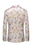 Americana de graduación de hombre de graduación blanca con solapa floral con muescas rosadas