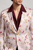Americana de graduación de hombre de graduación blanca con solapa floral con muescas rosadas