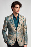 Blazer de graduación de hombre de solapa con muescas de un solo botón, verde oscuro y dorado