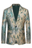 Blazer de graduación de hombre de solapa con muescas de un solo botón, verde oscuro y dorado