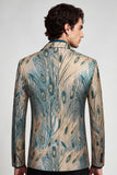 Blazer de graduación de hombre de solapa con muescas de un solo botón, verde oscuro y dorado