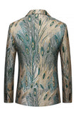 Blazer de graduación de hombre de solapa con muescas de un solo botón, verde oscuro y dorado