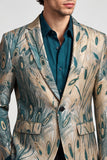 Blazer de graduación de hombre de solapa con muescas de un solo botón, verde oscuro y dorado