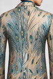 Blazer de graduación de hombre de solapa con muescas de un solo botón, verde oscuro y dorado
