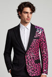 Blazer de graduación de hombre con solapa negra de color fucsia con bloque de color de un botón