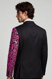 Blazer de graduación de hombre con solapa negra de color fucsia con bloque de color de un botón