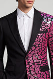 Blazer de graduación de hombre con solapa negra de color fucsia con bloque de color de un botón