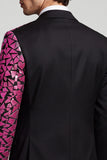 Blazer de graduación de hombre con solapa negra de color fucsia con bloque de color de un botón