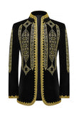 Americana de graduación de hombre con cuello alto, negro dorado bordado