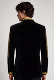 Americana de graduación de hombre con cuello alto, negro dorado bordado