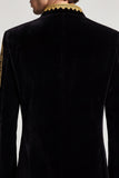Americana de graduación de hombre con cuello alto, negro dorado bordado