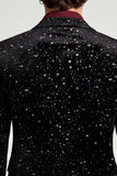 Blazer negro de baile de graduación negro de un botón con solapa con purpurina