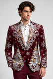 Blazer de graduación de hombre de un botón con solapa burdeos estampada en Navidad