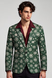 Americana de baile de graduación de solapa verde oscuro con solapa con un botón y estampada