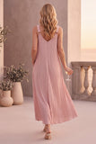 Vestido de invitado largo de boda A-line de escote rosa polvoriento con bolsillos