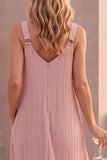 Vestido de invitado largo de boda A-line de escote rosa polvoriento con bolsillos