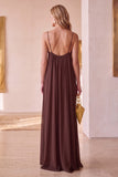 Vestido largo de invitado de boda Coffee A-Line de gasa arrotada
