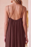 Vestido largo de invitado de boda Coffee A-Line de gasa arrotada