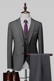 Trajes de baile de graduación de dos piezas, solapa con escota, gris oscuro