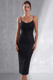 Vestido Midi de tirantes finos negros brillantes