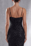 Vestido Midi de tirantes finos negros brillantes