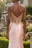 Vestido largo de baile de sirène corsé con aplicación de champán y abertura