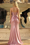 Vestido de graduación Sirena Corsé Rosa Sin Tirantes