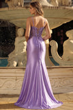 Vestido de baile de sirena con corsé lavanda y abertura