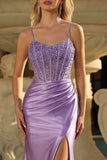 Vestido de baile de sirena con corsé lavanda y abertura