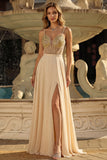Vestido largo de graduación corsé transparente de línea Champán A