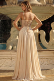 Vestido largo de graduación corsé transparente de línea Champán A