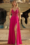 Vestido largo de graduación de Rose A Line con tirantes finos y tirantes finos
