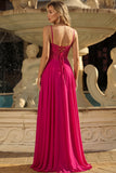Vestido largo de graduación de Rose A Line con tirantes finos y tirantes finos