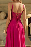 Vestido largo de graduación de Rose A Line con tirantes finos y tirantes finos