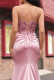 Vestido largo de baile de sirena con lentejuelas con rubor