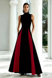 Elegante vestido formal largo de cuello alto en blanco y negro