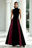Elegante vestido formal largo de cuello alto en blanco y negro