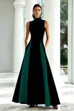 Elegante vestido formal largo de cuello alto en blanco y negro