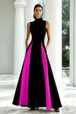 Elegante vestido formal largo de cuello alto en blanco y negro