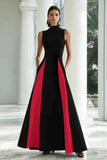 Elegante vestido formal largo de cuello alto en blanco y negro